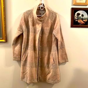Women’s Wool Jacket, Duster, Stripes, Gray, Pink, Cream, Size Medium, Adrienne